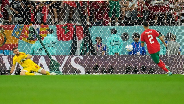 Achraf Hakimi, born in Madrid, scored the winning penalty against Spain. Image: AP 出生于马德里的阿克拉夫·哈基米(Achraf Hakimi)在对阵西班牙的比赛中攻入致胜点球。图片来源:美联社