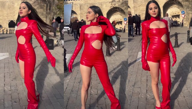 Uorfi Javed rings in Christmas in cut out red latex pantsuit, watch Uorfi Javed rings in Christmas in cut out red latex pantsuit, watch