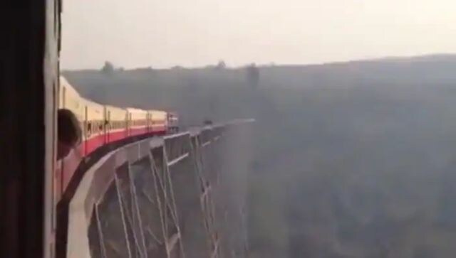 Viral video: Train passes over terrifyingly steep cliff; internet left astonished