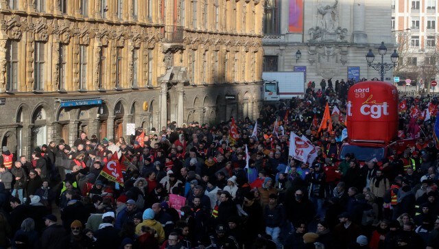 As per the data shared by the Interior Ministry, over 1.1 million people participated in strikes. Workers were seen holding placards that read, “Macron’s pension, it is a no,” and “It’s salaries and pensions that must be increased, not the retirement age.” AP As per the data shared by the Interior Ministry, over 1.1 million people participated in strikes. Workers were seen holding placards that read, “Macron’s pension, it is a no,” and “It’s salaries and pensions that must be increased, not the retirement age.” AP