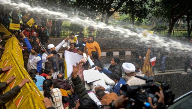 As preventive measures, the Delhi police resorted to water cannons in order to disperse the protesters outside the Lieutenant Governor’s residence. Image credits: PTI As preventive measures, the Delhi police resorted to water cannons in order to disperse the protesters outside the Lieutenant Governor’s residence. Image credits: PTI