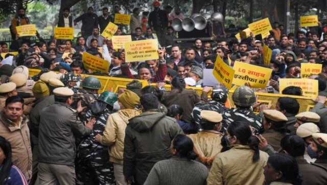 A huge crowd was seen gathered outside Delhi L-G Vinai Kumar Saxena’s residence at Civil Lines on Tuesday to protest the killing of a 20-year-old woman, identified as Anjali Singh, in the area after she was dragged by a car, Image credit: PTI A huge crowd was seen gathered outside Delhi L-G Vinai Kumar Saxena’s residence at Civil Lines on Tuesday to protest the killing of a 20-year-old woman, identified as Anjali Singh, in the area after she was dragged by a car, Image credit: PTI