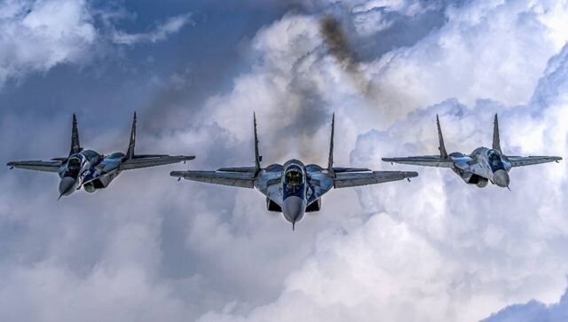 Indian Air Force enthralled the viewers as aircraft such as Rafale jets, Sukhois, Apaches and Jaguars took part in the flypast. ‘Baaz’ formation consisting of three Mig 29 multirole fighters enhanced the experience of the 74th Republic Day. PTI Indian Air Force enthralled the viewers as aircraft such as Rafale jets, Sukhois, Apaches and Jaguars took part in the flypast. ‘Baaz’ formation consisting of three Mig 29 multirole fighters enhanced the experience of the 74th Republic Day. PTI