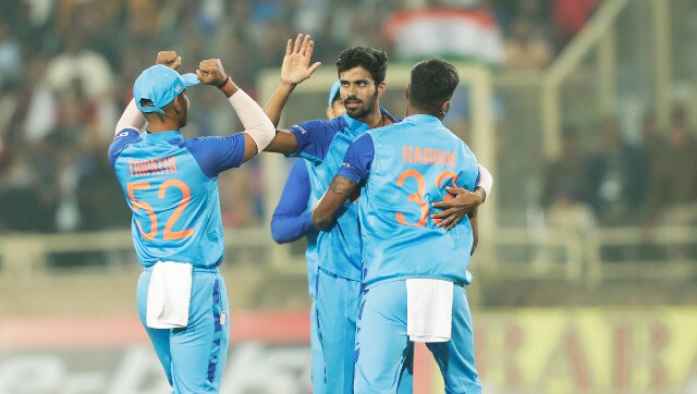 India off-spinner Washington Sundar celebrates after dismissing New Zealand opener Finn Allen in the first T20I in Ranchi. Sportzpics India off-spinner Washington Sundar celebrates after dismissing New Zealand opener Finn Allen in the first T20I in Ranchi. Sportzpics