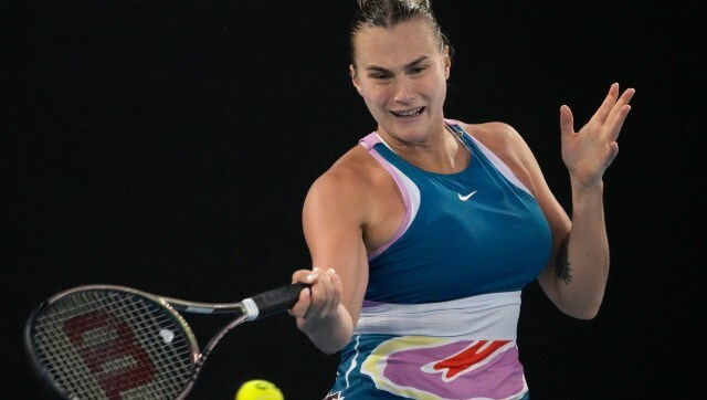 Aryna Sabalenka of Belarus plays a forehand return to Elena Rybakina of Kazakhstan in the women’s singles final at the Australian Open tennis championship in Melbourne, Australia, Saturday, Jan. 28, 2023. (AP Photo/Aaron Favila) Aryna Sabalenka of Belarus plays a forehand return to Elena Rybakina of Kazakhstan in the women’s singles final at the Australian Open tennis championship in Melbourne, Australia, Saturday, Jan. 28, 2023. (AP Photo/Aaron Favila)