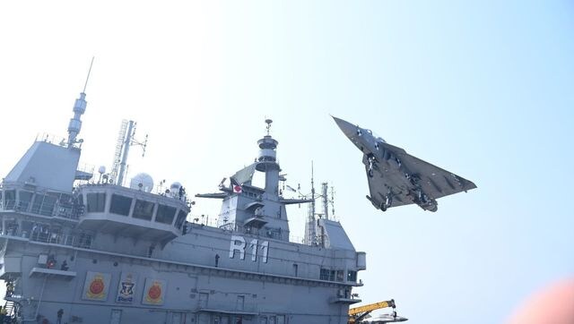Naval pilots carry out landing of LCA onboard aircraft carrier INS Vikrant