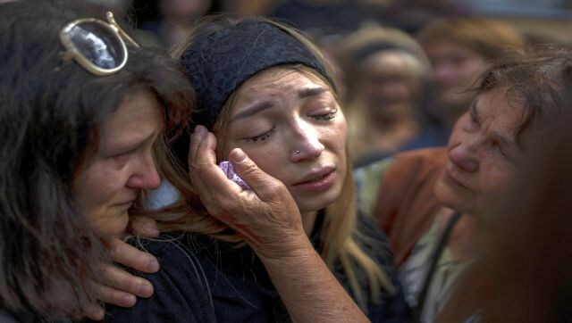 Scenes such as this one where relatives comfort a woman as she cries next to the coffin of her husband who died in combat have become a regular feature in Ukraine. As per the last count, Ukraine has lost more than 100,000 men in the war and that toll will keep rising as the battle continues. AP Scenes such as this one where relatives comfort a woman as she cries next to the coffin of her husband who died in combat have become a regular feature in Ukraine. As per the last count, Ukraine has lost more than 100,000 men in the war and that toll will keep rising as the battle continues. AP
