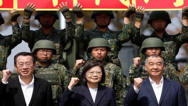 Taiwan president reviews troops ahead of sensitive US visit