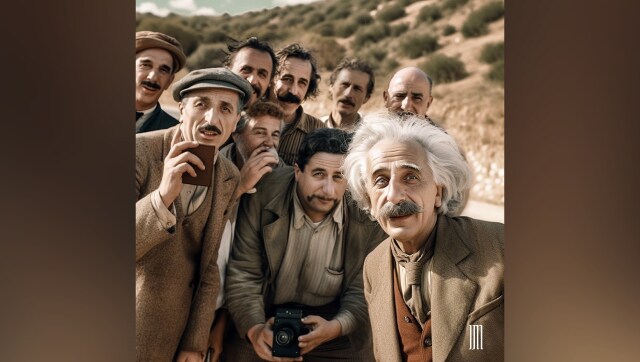 Albert Einstein: The selfie of a genius. Note how the subject in the AI-generated “selfie” is off to the side, and does not follow the generic conventions that have become the template for a selfie. | Image Credit: Jyo John Mulloor via Instagram