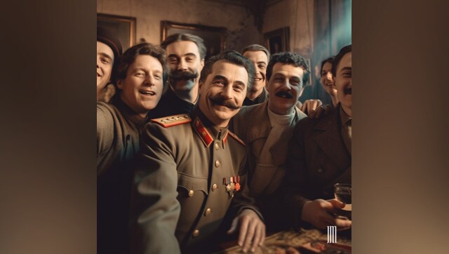 Joseph Stalin: A highly divisive figure from the past, Stalin sure looks happy here. Also, a thing to note here would be how each of the photos seems to have very similar-looking moustaches. This again points to a limited number of data sets that the AI model is working off of. | Image Credit: Jyo John Mulloor via Instagram