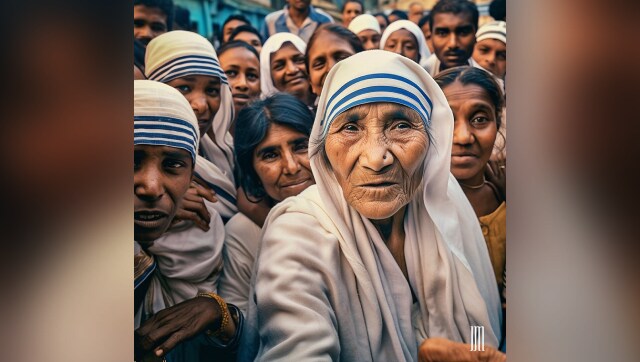 Mother Teresa: Here we have Mother Teresa with other nuns and women who worked with her during her mission in India. Notice how the AI bot has treated her wrinkles and the tone of her skin, giving it a somewhat, Indo-touch. | Image Credit: Jyo John Mulloor via Instagram