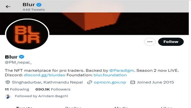 Nepal PM's official Twitter account hacked