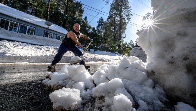 Firefighters have been evacuating residents who are medically vulnerable and have no heat or damaged homes to a Red Cross shelter set up at a local high school. They’ve also been responding to reports of gas leaks and storm-related fires with hydrants buried in deep snow, said Mike McClintock, San Bernardino County Fire Battalion Chief. AP Firefighters have been evacuating residents who are medically vulnerable and have no heat or damaged homes to a Red Cross shelter set up at a local high school. They’ve also been responding to reports of gas leaks and storm-related fires with hydrants buried in deep snow, said Mike McClintock, San Bernardino County Fire Battalion Chief. AP