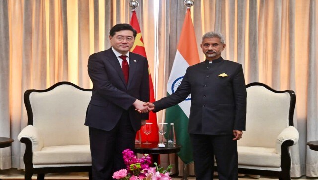 Dr S Jaishankar with Chinese foreign minister Qin Gang. The two diplomats discussed addressing current challenges to the bilateral relationship, especially peace and tranquillity in the border areas. Image Courtesy: @DrSJaishankar/Twitter Dr S Jaishankar with Chinese foreign minister Qin Gang. The two diplomats discussed addressing current challenges to the bilateral relationship, especially peace and tranquillity in the border areas. Image Courtesy: @DrSJaishankar/Twitter