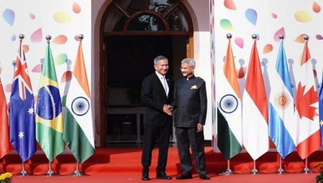 Vivian Balakrishnan, the foreign minister of Singapore, is greeted by EAM Jaishankar on his arrival at the RBCC in New Delhi to attend the G20 Foreign Ministers’ meet. PTI Vivian Balakrishnan, the foreign minister of Singapore, is greeted by EAM Jaishankar on his arrival at the RBCC in New Delhi to attend the G20 Foreign Ministers’ meet. PTI