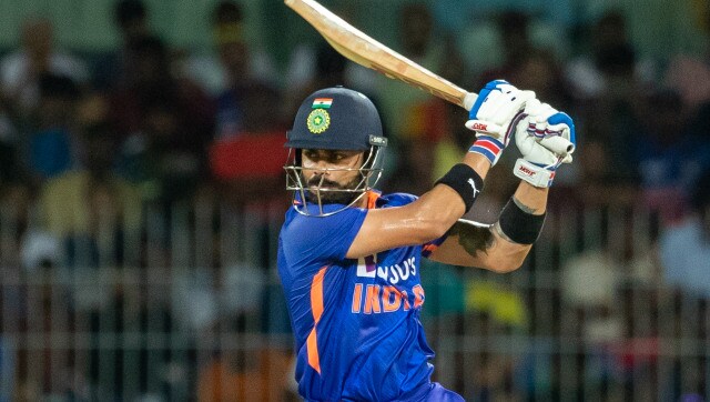 Senior India batter Virat Kohli plays a shot during the third ODI against Australia in Chennai. Kohli scored a half-century, eventually being dismissed for 54. Sportzpics