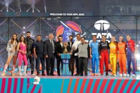 BCCI officials along with five captains and Bollywood stars with the WPL 2023 trophy. Image Credit- Sportzpics BCCI officials along with five captains and Bollywood stars with the WPL 2023 trophy. Image Credit- Sportzpics