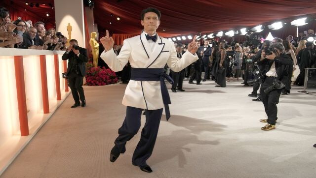 Harry Shum Jr broke the black-tie orthodoxy in a white jacket by Adeam — a label usually known for womenswear — that featured a thick fabric belt around the waist. AP Harry Shum Jr broke the black-tie orthodoxy in a white jacket by Adeam — a label usually known for womenswear — that featured a thick fabric belt around the waist. AP