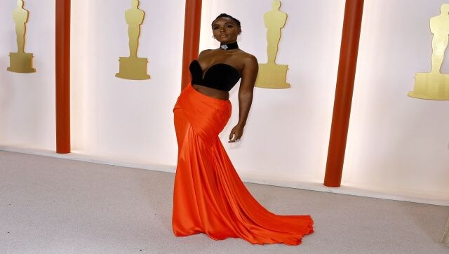 Janelle Monae chose to have fun in this playful Vera Wang gown, which added a nice pop of colour to the colourless carpet. Reuters Janelle Monae chose to have fun in this playful Vera Wang gown, which added a nice pop of colour to the colourless carpet. Reuters