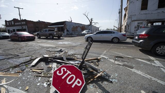 Trees have been uprooted, trucks have overturned into houses and power lines have been brought down by the tornado – classified as “violent” and given the second-highest rating possible. AP Trees have been uprooted, trucks have overturned into houses and power lines have been brought down by the tornado – classified as “violent” and given the second-highest rating possible. AP