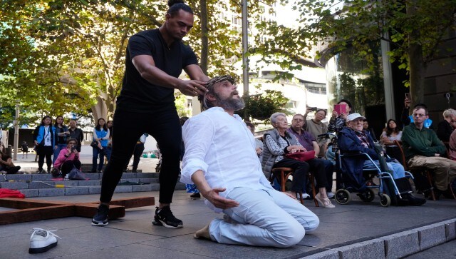 The faithful gathered this morning in Melbourne’s central business district for a peaceful procession through the streets. AP The faithful gathered this morning in Melbourne’s central business district for a peaceful procession through the streets. AP