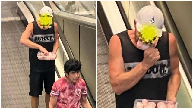 Australian man caught eating raw chicken in mall, video disgusts internet Australian man caught eating raw chicken in mall, video disgusts internet