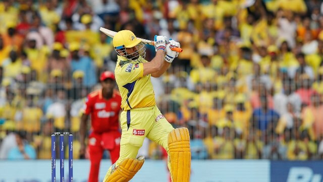 MS Dhoni slammed two sixes off the last two balls to help CSK post 200. Sportzpics
