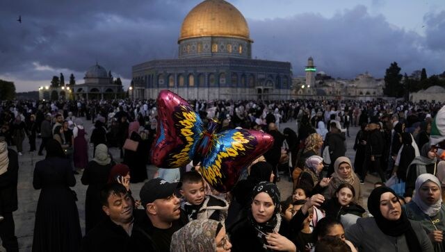 Palestinians visited the Al Aqsa Mosque – the third holiest shrine in Islam – in Jerusalem’s Old City to ring in Eid celebrations on Friday. People wake up early on the day of the festival, go to a mosque and pray together with the community members. AP
