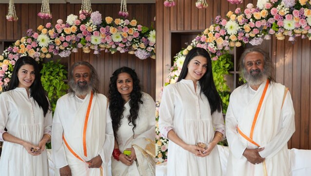 Jacqueline Fernandez meets Shri Shri Ravi Shankar; shares a positive message saying 'compassion is enlightenment' Jacqueline Fernandez meets Shri Shri Ravi Shankar; shares a positive message saying 'compassion is enlightenment'