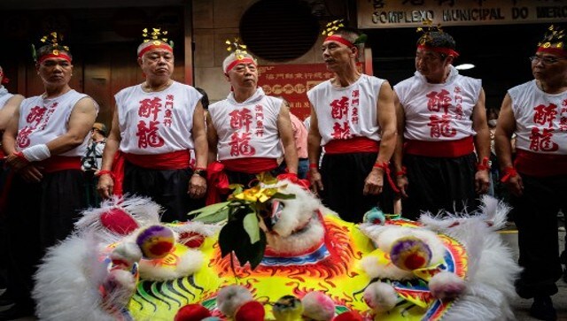 Performers wait for the start of the Drunken Dragon celebration. The traditional cultural occasion occurs on 8 April according to the Chinese lunar calendar. People offer prayers for the protection and success of the fishing sector in Macao during the event. AFP Performers wait for the start of the Drunken Dragon celebration. The traditional cultural occasion occurs on 8 April according to the Chinese lunar calendar. People offer prayers for the protection and success of the fishing sector in Macao during the event. AFP