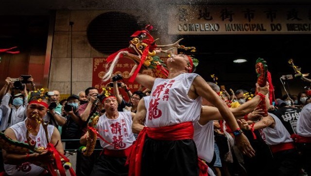 A performer sprays rice wine from his mouth during the Drunken Dragon celebration. The festival first appeared in Macao’s fishing district, where people gathered to pray for the fleet’s well-being and safety. Eventually, it established itself as a well-liked folk festival that was observed by people from all walks of life. AFP A performer sprays rice wine from his mouth during the Drunken Dragon celebration. The festival first appeared in Macao’s fishing district, where people gathered to pray for the fleet’s well-being and safety. Eventually, it established itself as a well-liked folk festival that was observed by people from all walks of life. AFP