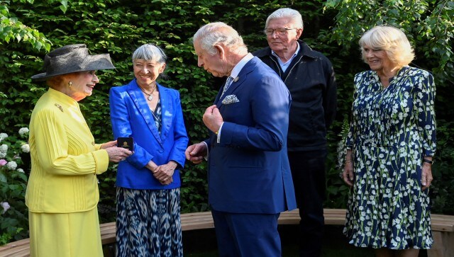 Britain’s King Charles III and Queen Camilla, speak with members of the House of Lords Janet Fookes, left, Piet Oudolf, second right, and Judy Ling Wong, second left, after awarding them with the Elizabeth Medal of Honour Award in the Royal Horticultural Society (RHS) Garden of Royal Reflection and Celebration, at Chelsea Flower Show. AP Britain’s King Charles III and Queen Camilla, speak with members of the House of Lords Janet Fookes, left, Piet Oudolf, second right, and Judy Ling Wong, second left, after awarding them with the Elizabeth Medal of Honour Award in the Royal Horticultural Society (RHS) Garden of Royal Reflection and Celebration, at Chelsea Flower Show. AP