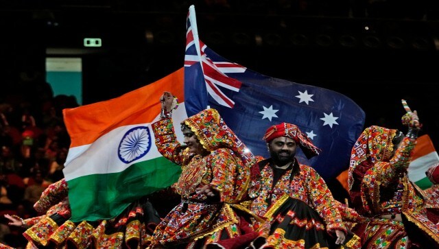 Dancers wave the Australian and Indian national flags as they perform ahead of Prime Minister Narendra Modi’s arrival at Qudos Bank Arena in Sydney, Australia. AP Dancers wave the Australian and Indian national flags as they perform ahead of Prime Minister Narendra Modi’s arrival at Qudos Bank Arena in Sydney, Australia. AP