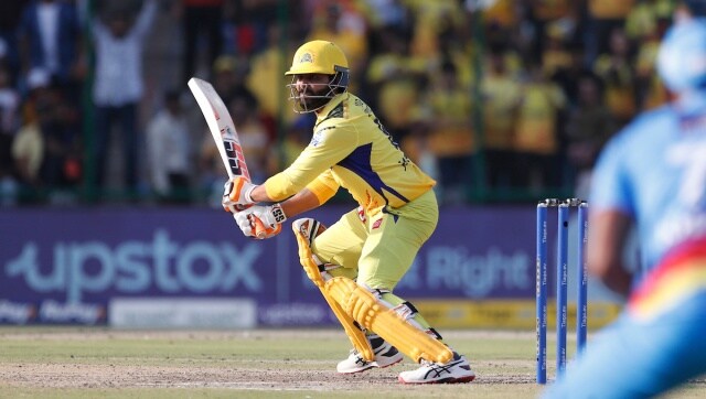 Ravindra Jadeja’s late flourish took CSK to 223/3 in 20 overs against DC in IPL 2023. Image: Sportzpics