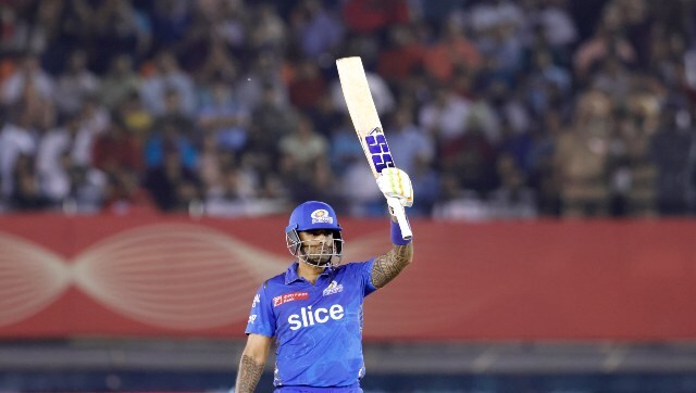 Suryakumar Yadav celebrates scoring his fifty against PBKS. Sportzpics