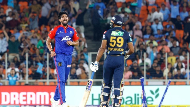 In GT’s run chase, Ishant Sharma finished with figures of 2/23 from four overs. Apart from Ishant, Anrich Nortje also picked up two wickets. Sportzpics In GT’s run chase, Ishant Sharma finished with figures of 2/23 from four overs. Apart from Ishant, Anrich Nortje also picked up two wickets. Sportzpics