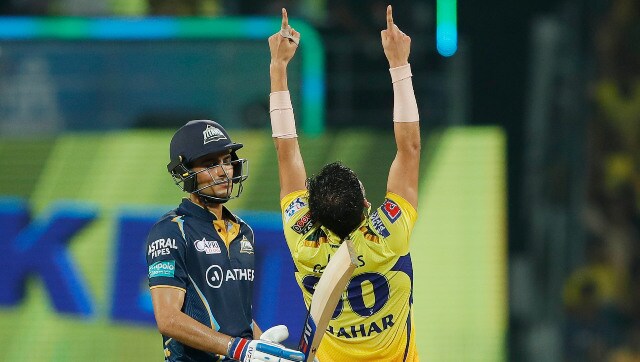 CSK seamer Deepak Chahar celebrates after getting rid of in-form GT opener Shubman Gill for 42. Sportzpics CSK seamer Deepak Chahar celebrates after getting rid of in-form GT opener Shubman Gill for 42. Sportzpics