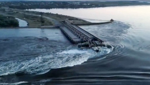 A major dam in southern Ukraine collapsed on Tuesday, flooding villages, endangering crops and threatening drinking water supplies as both sides in the war scrambled to evacuate residents and blamed each other for the destruction. An aerial view of the dam of the Kakhovka Hydroelectric Power Station after it was partially destroyed. AFP