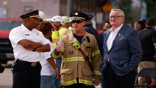 Philadelphia’s Mayor James F Kenney speaks to first responders near a collapsed portion of Interstate 95, caused by a large vehicle fire, in Philadelphia. Some kind of crash happened on a ramp underneath northbound I-95 around 6:15 am, said state Transportation Department spokesman Brad Rudolph, and the northbound section above the fire collapsed quickly. AFP Philadelphia’s Mayor James F Kenney speaks to first responders near a collapsed portion of Interstate 95, caused by a large vehicle fire, in Philadelphia. Some kind of crash happened on a ramp underneath northbound I-95 around 6:15 am, said state Transportation Department spokesman Brad Rudolph, and the northbound section above the fire collapsed quickly. AFP
