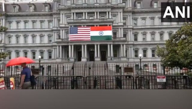 Tricolour, US flag displayed together at Eisenhower Executive Office Building in Washington DC ahead of PM Modi's visit