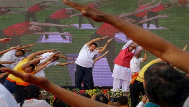 Union Minister for Road Transport and Highways Nitin Gadkari performs yoga at Yashwant Stadium in Nagpur, Maharashtra. Maharashtra BJP chief Chandrashekhar Bawankule also joined him, PTI Union Minister for Road Transport and Highways Nitin Gadkari performs yoga at Yashwant Stadium in Nagpur, Maharashtra. Maharashtra BJP chief Chandrashekhar Bawankule also joined him, PTI
