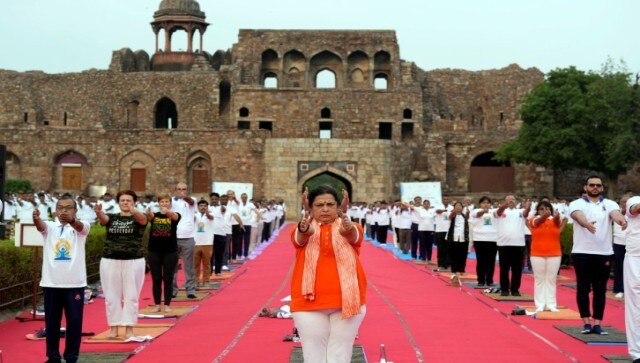 Union Minister of State for External Affairs Meenakashi Lekhi with others performs yoga on the International Day of Yoga at the Old Fort, in New Delhi. Recognising its universal appeal, the United Nations in December 2014 proclaimed June 21 as the International Day of Yoga by a resolution. PTI Union Minister of State for External Affairs Meenakashi Lekhi with others performs yoga on the International Day of Yoga at the Old Fort, in New Delhi. Recognising its universal appeal, the United Nations in December 2014 proclaimed June 21 as the International Day of Yoga by a resolution. PTI