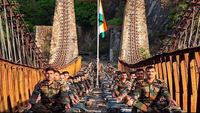 Army soldiers in the Jammu region perform yoga on a bridge. Indian Army held yoga sessions at several sites in the Jammu area districts of Poonch, Rajouri, Doda, Kishtwar, Ramban, Reasi, and Jammu in the weeks leading up to International Yoga Day. PTI Army soldiers in the Jammu region perform yoga on a bridge. Indian Army held yoga sessions at several sites in the Jammu area districts of Poonch, Rajouri, Doda, Kishtwar, Ramban, Reasi, and Jammu in the weeks leading up to International Yoga Day. PTI