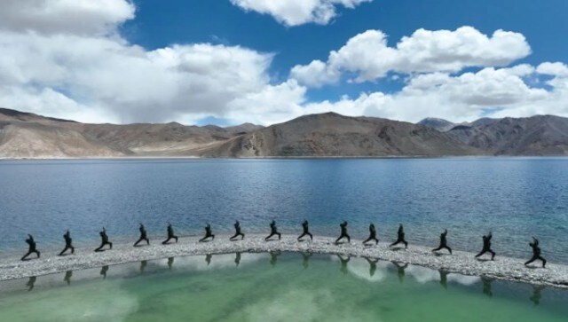 Indian Army personnel performs Yoga at the world’s highest saltwater lake — Pangong Tso. ANI Indian Army personnel performs Yoga at the world’s highest saltwater lake — Pangong Tso. ANI