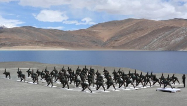 Indian Army personnel performs Yoga at Pangong Tso Lake, situated at a height of almost 13,862 ft. ANI Indian Army personnel performs Yoga at Pangong Tso Lake, situated at a height of almost 13,862 ft. ANI