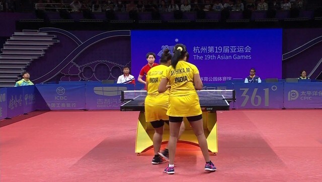 Asian Games LIVE: Sutirtha and Ayhika Mukherjee compete in women's doubles table tennis semi-final. Image: Screenshot/SonyLiv