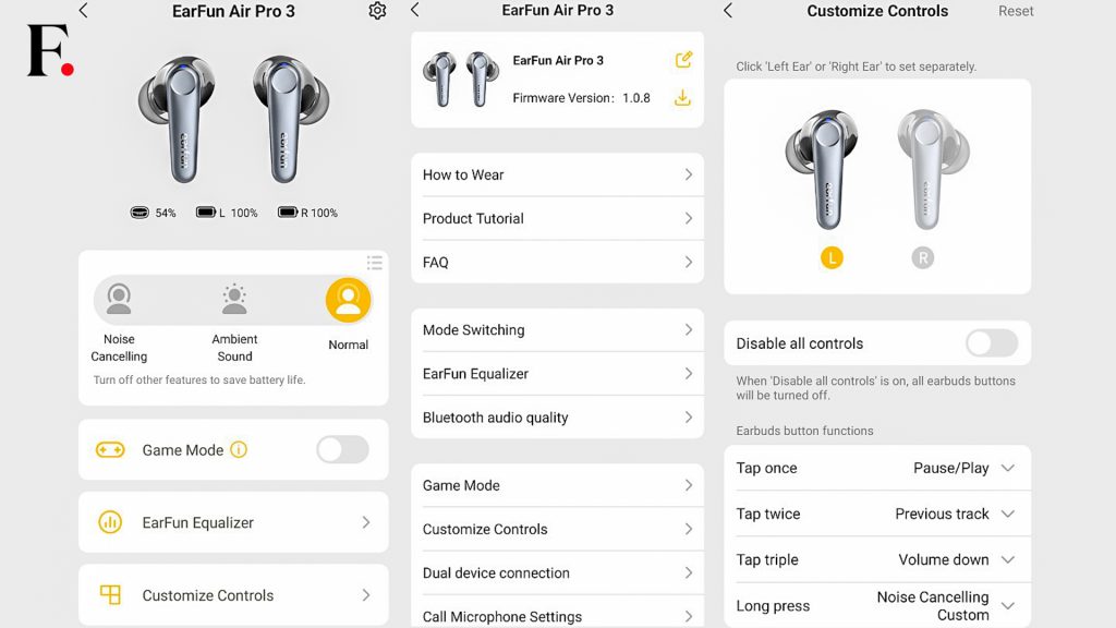 EarFun Air Pro 3 Review: Earbuds settings