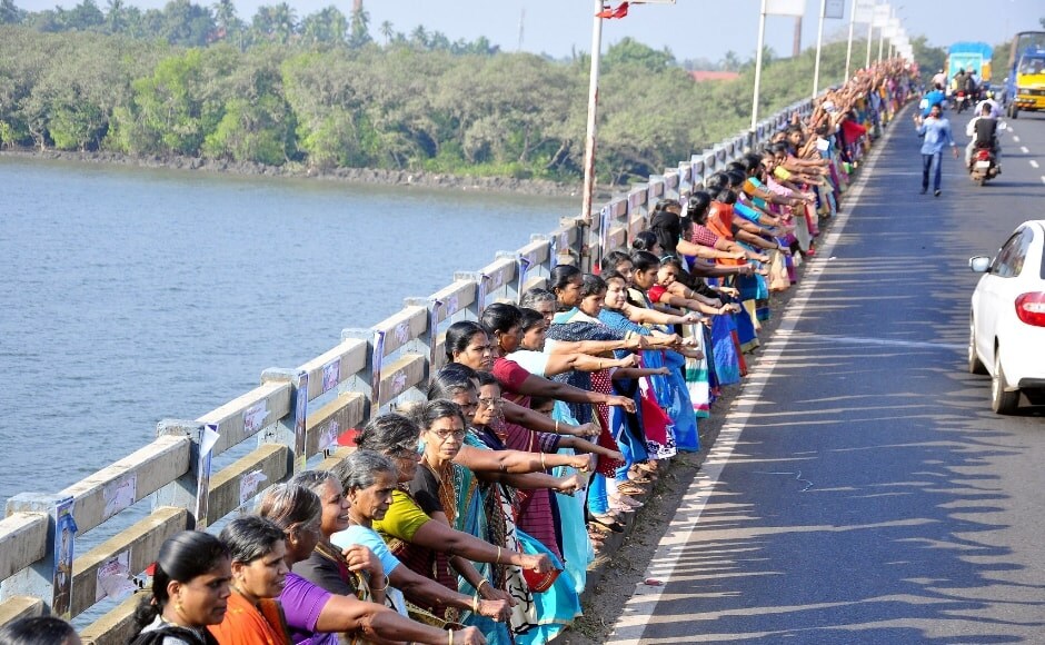 The Women's Wall was suggested at a meeting called by the Kerala government, following massive protests by right-wing parties and a section of devotees over the government's decision to implement the 28 September apex court order, allowing women of all ages to offer prayers at Sabarimala. Image courtesy Sasi Chandrika @ Thiruvananthapuram The Women's Wall was suggested at a meeting called by the Kerala government, following massive protests by right-wing parties and a section of devotees over the government's decision to implement the 28 September apex court order, allowing women of all ages to offer prayers at Sabarimala. Image courtesy Sasi Chandrika @ Thiruvananthapuram