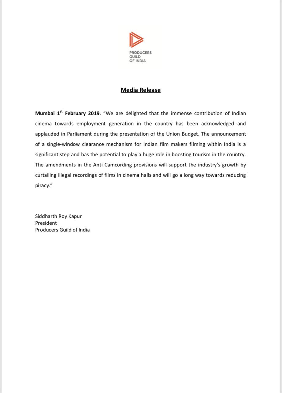 Statement from Producers Guild of India