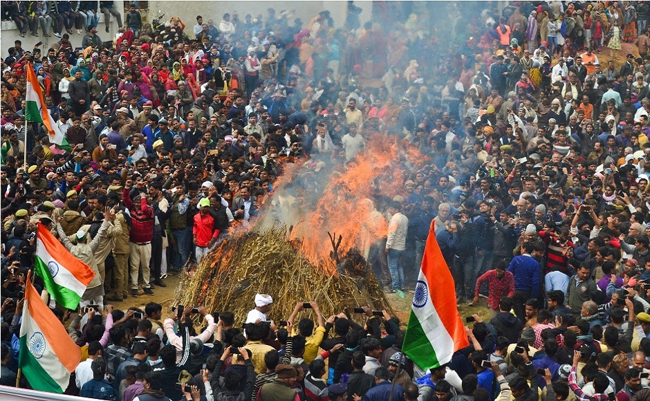 A large number of people attend the funeral procession of CRPF jawan Mohan Lal in Haridwar. PTI A large number of people attend the funeral procession of CRPF jawan Mohan Lal in Haridwar. PTI